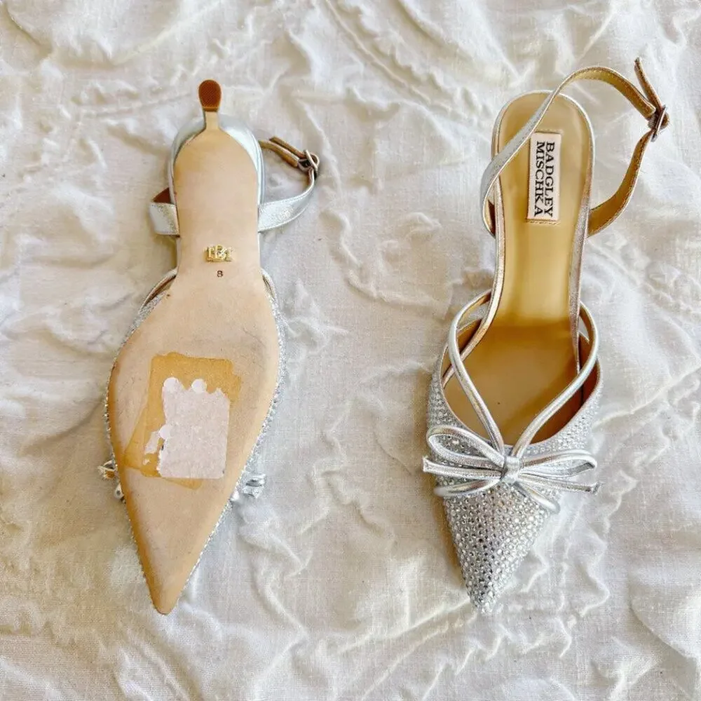 Badgley Mischka Angelina Satin Rhinestone Pumps Size 8